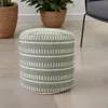 Homezia 20" Green Polyester Round Striped Indoor Outdoor Pouf Ottoman