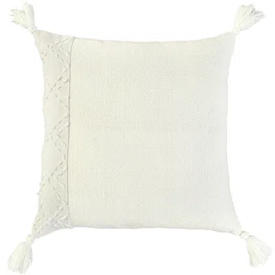 Homezia 20" Ivory Herringbone Cotton Throw Pillow With Tassles