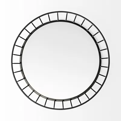 Homezia 20" Matte Black Wavy Metal With Mirrored Glass Bottom Round Tray In Multi