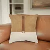 Homezia 20" Natural And Brown Cotton And Leather Throw Pillow