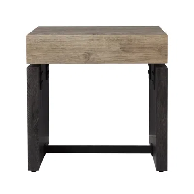 Homezia 20" Natural Wood Manufactured Wood And Iron Square End Table In Brown