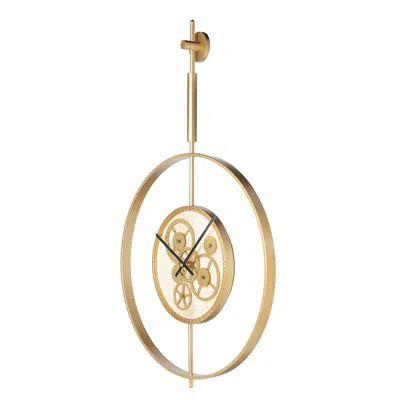 Homezia 20" Novelty Gold Metal And Glass Analog Exposed Gear Wall Clock