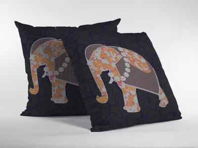 Homezia 20" Orange Elephant Indoor Outdoor Throw Pillow In Animal Print