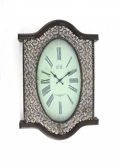 Homezia 20" Oval Antiqued Bronze Wood And Glass Analog Wall Clock In Black