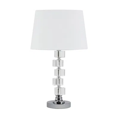 Homezia 20" Silver Crystal Stacked Geo Cubes Table Lamp With White Classic Empire Shade