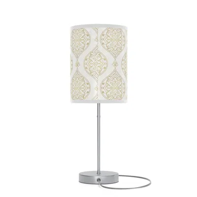 Homezia 20" Silver Table Lamp With Gold And White Filigree Scroll Cylinder Shade In Metallic