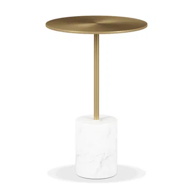 Homezia 20" White And Gold Steel Round Pedestal End Table