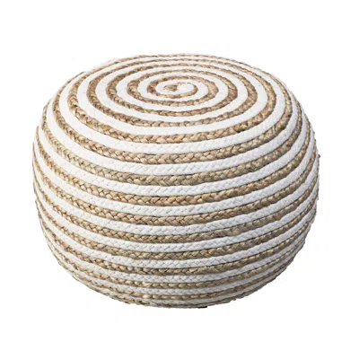 Homezia 20" White Jute Ottoman In Gold