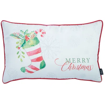 Homezia 20" X 12" Red And White Christmas Snowflakes Polyester Pillow Cover