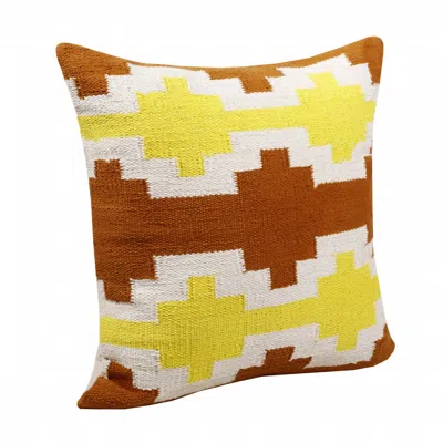 Homezia 20" X 20" Adobe Orange Yellow And White 100% Cotton Geometric Zippered Pillow