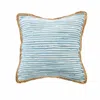 Homezia 20" X 20" Air Blue White And Tan 100% Cotton Striped Zippered Pillow