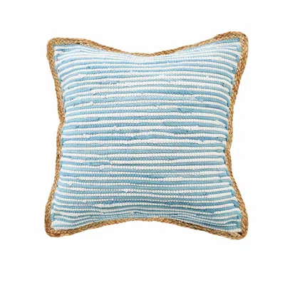 Homezia 20" X 20" Air Blue White And Tan 100% Cotton Striped Zippered Pillow