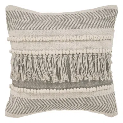 Homezia 20" X 20" Beige And Ivory Chevron Cotton Zippered Pillow With Fringe