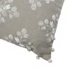 Homezia 20" X 20" Beige And Ivory Floral Linen Zippered Pillow With Embroidery, Pom Poms