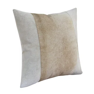 Homezia 20" X 20" Beige And Ivory Striped Faux Leather Zippered Pillow