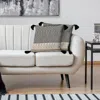 Homezia 20" X 20" Beige Stripe Pattern Square Accent Throw Pillow With Tassel