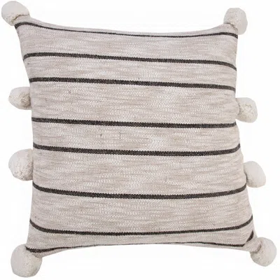 Homezia 20" X 20" Beige White And Black Jute Striped Zippered Pillow