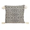 Homezia 20" X 20" Black And Cream Bohemian Pattern Square Accent Throw Pillow With Tassel
