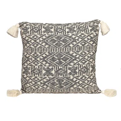 Homezia 20" X 20" Black And Cream Bohemian Pattern Square Accent Throw Pillow With Tassel
