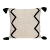 Homezia 20" X 20" Black And Cream Zigzag Pattern Square Accent Throw Pillow With Tassel