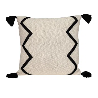 Homezia 20" X 20" Black And Cream Zigzag Pattern Square Accent Throw Pillow With Tassel
