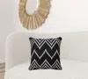 Homezia 20" X 20" Black And White 100% Cotton Chevron Zippered Pillow