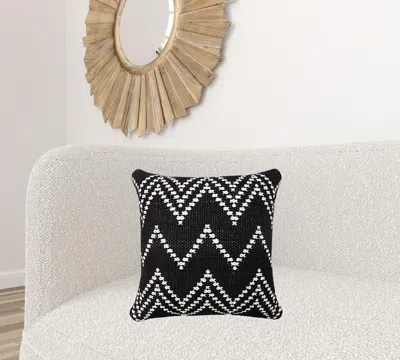 Homezia 20" X 20" Black And White 100% Cotton Chevron Zippered Pillow