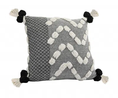 Homezia 20" X 20" Black Gray And Cream 100% Cotton Geometric Zippered Pillow