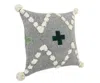 Homezia 20" X 20" Black Off-white And Green 100% Cotton Geometric Zippered Pillow
