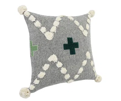 Homezia 20" X 20" Black Off-white And Green 100% Cotton Geometric Zippered Pillow