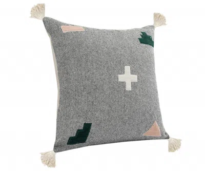 Homezia 20" X 20" Black Off-white Pink And Green 100% Cotton Geometric Zippered Pillow