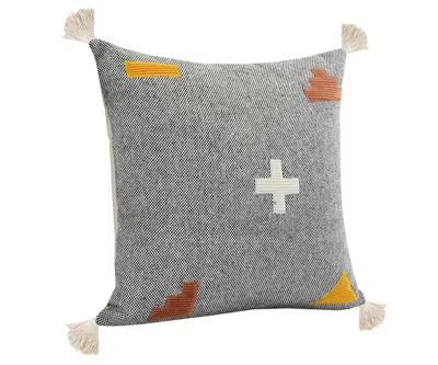 Homezia 20" X 20" Black Off-white Yellow And Orange 100% Cotton Geometric Zippered Pillow