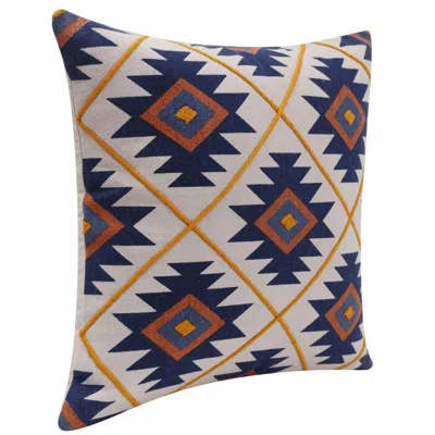 Homezia 20" X 20" Blue 100% Cotton Geometric Zippered Pillow