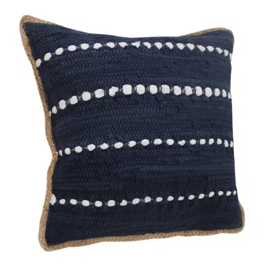 Homezia 20" X 20" Blue And Beige Striped Cotton Blend Zippered Pillow