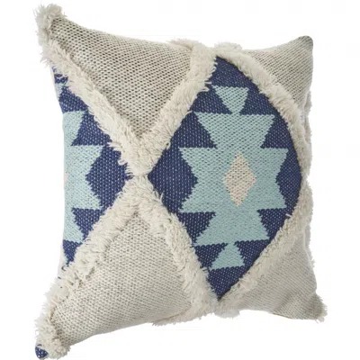 Homezia 20" X 20" Blue And Cream 100% Cotton Geometric Zippered Pillow In Gray