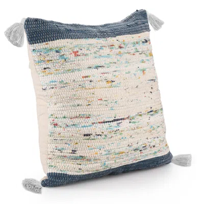 Homezia 20" X 20" Blue And Off-white 100% Cotton Abstract Zippered Pillow