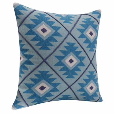 Homezia 20" X 20" Blue And White 100% Cotton Geometric Zippered Pillow