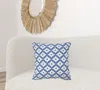 Homezia 20" X 20" Blue And White 100% Cotton Geometric Zippered Pillow