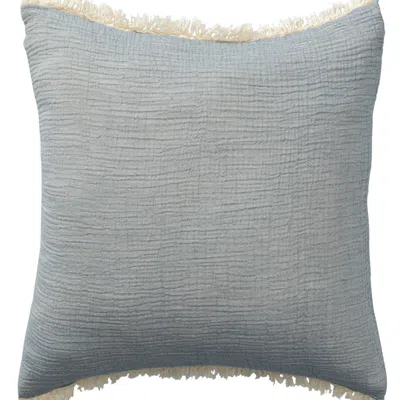 Homezia 20" X 20" Blue Cotton Zippered Down Pillow With Fringe