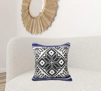 Homezia 20" X 20" Blue Navy Gray And White 100% Cotton Geometric Zippered Pillow