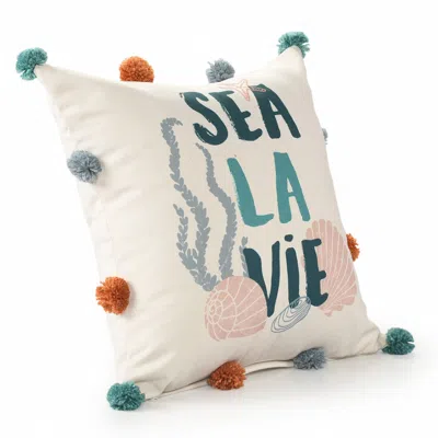 Homezia 20" X 20" Blue Orange And Off-white Polyester Tropical Zippered Pillow