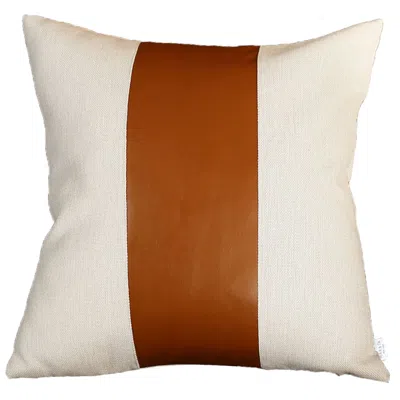 Homezia 20" X 20" Brown And Ivory Faux Leather Zippered Pillow Cover
