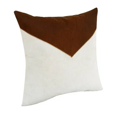 Homezia 20" X 20" Brown And Ivory Geometric Faux Leather Zippered Pillow