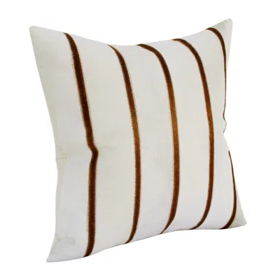 Homezia 20" X 20" Brown And Ivory Striped Faux Leather Zippered Pillow