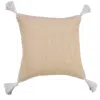 Homezia 20" X 20" Brown And White Cotton Zippered Pillow With Embroidery, Tassels