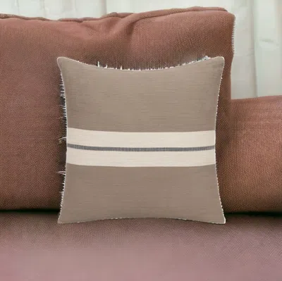 Homezia 20" X 20" Brown Striped Cotton Zippered Pillow