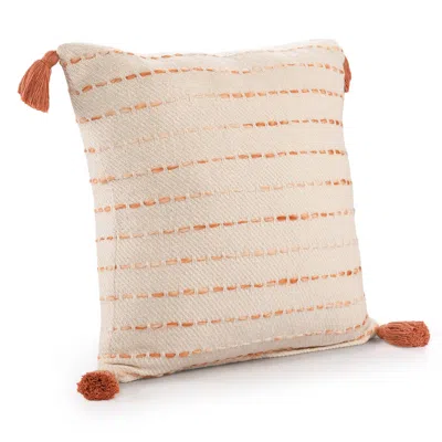 Homezia 20" X 20" Coral And Ivory 100% Cotton Striped Zippered Pillow