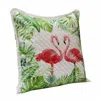 Homezia 20" X 20" Coral Pink And Green Bird Polyester Animal Print Zippered Pillow