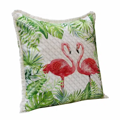 Homezia 20" X 20" Coral Pink And Green Bird Polyester Animal Print Zippered Pillow