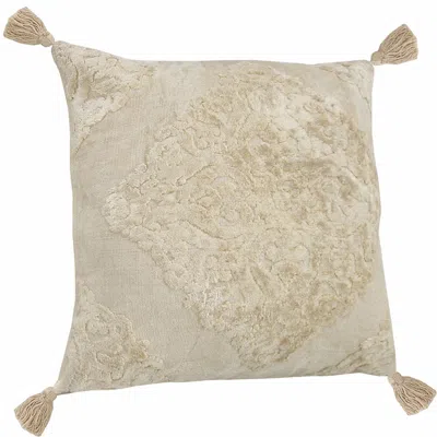 Homezia 20" X 20" Cream And Beige Viscose Zippered Pillow